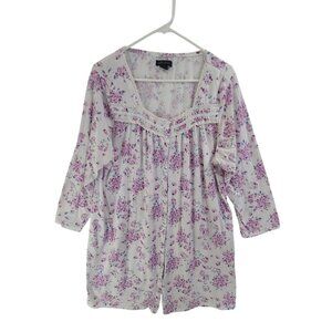 Earth Angels Women's Nightgown Long Sleeve White and Pink Floral Size XL